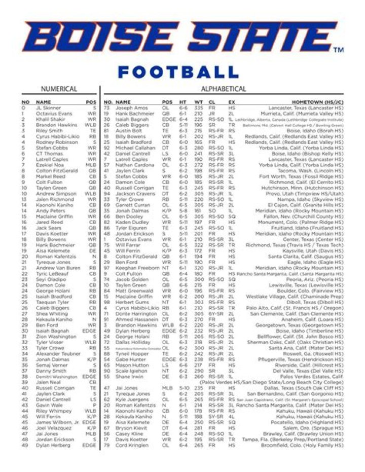 2024 Boise State Broncos Football Roster